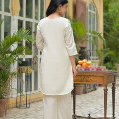 White Cotton Blue embroidered Co-ord Set