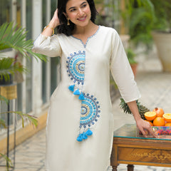 White Cotton Blue embroidered Co-ord Set