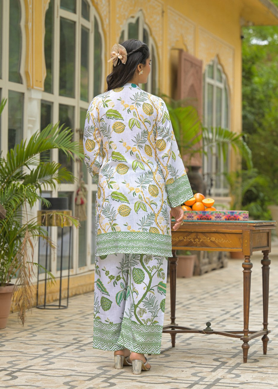Women White & Green Floral Printed Co-Ord Set