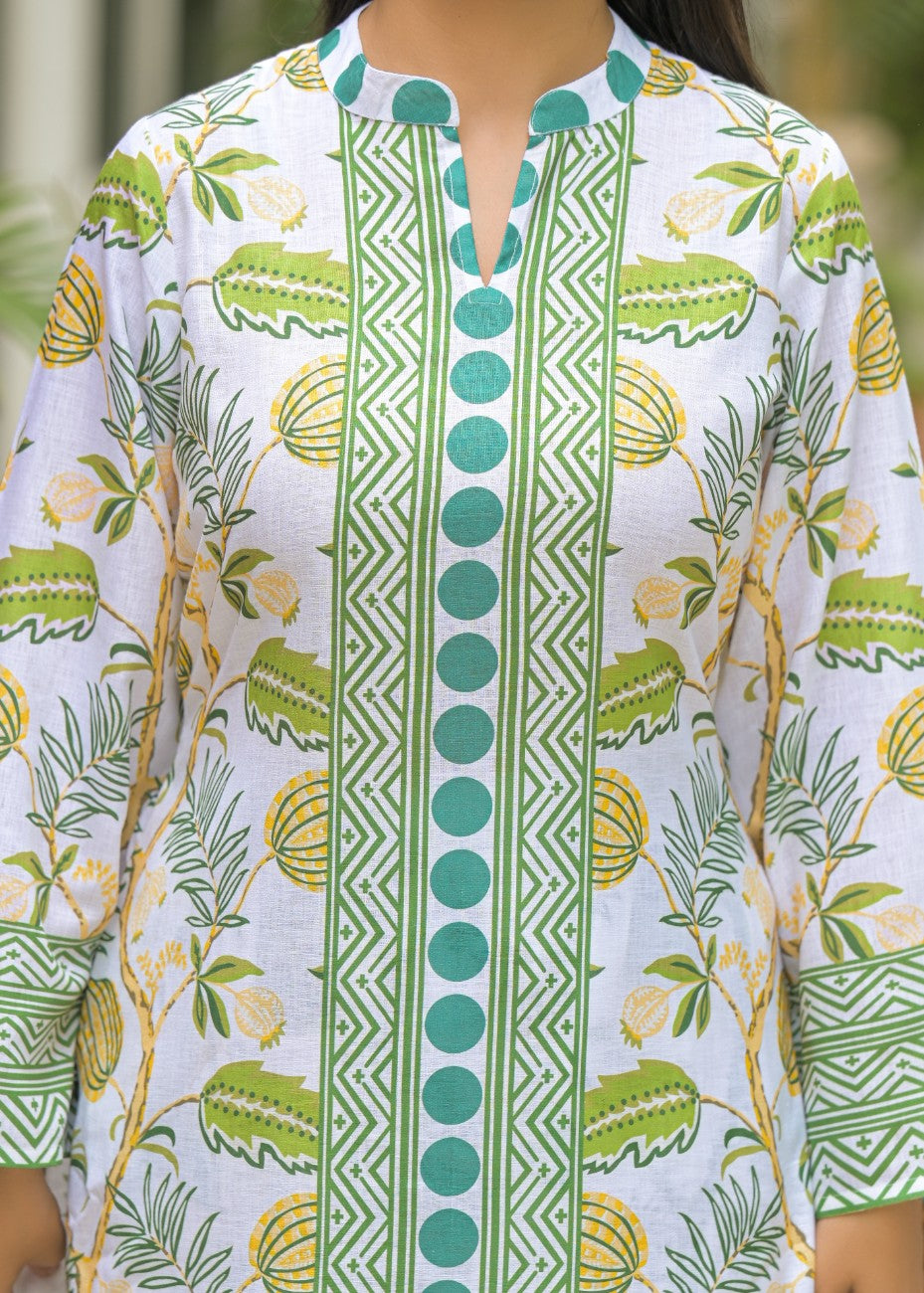 Women White & Green Floral Printed Co-Ord Set