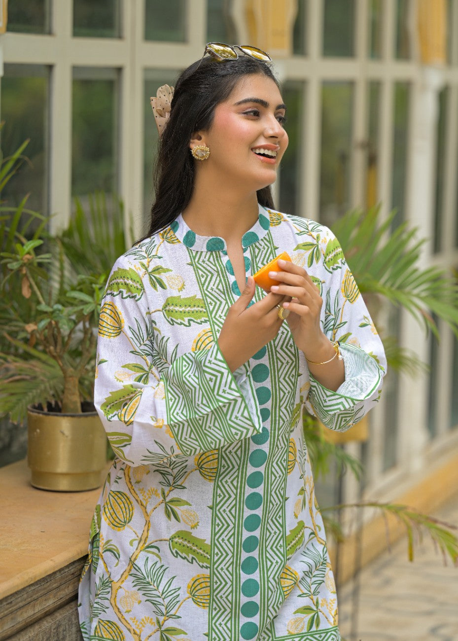 Women White & Green Floral Printed Co-Ord Set