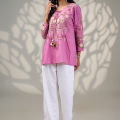 magenta color Cotton Embroidered Top