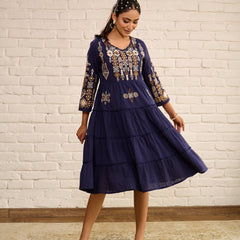 Designer Navy Blue Midi Dress