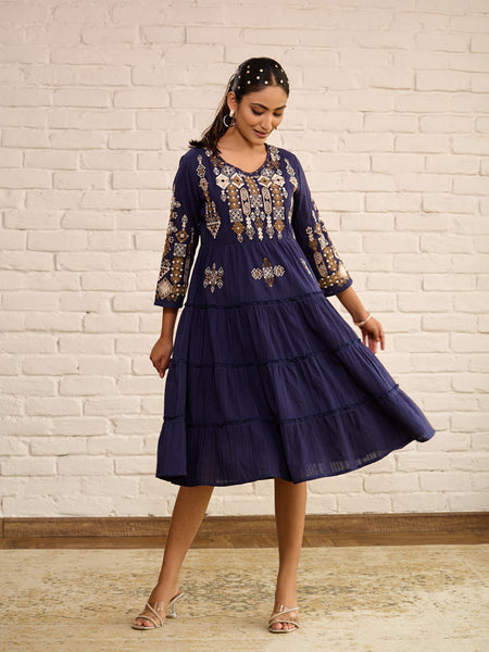 Designer Navy Blue Midi Dress