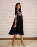 Black Embroidery Work Midi Dress