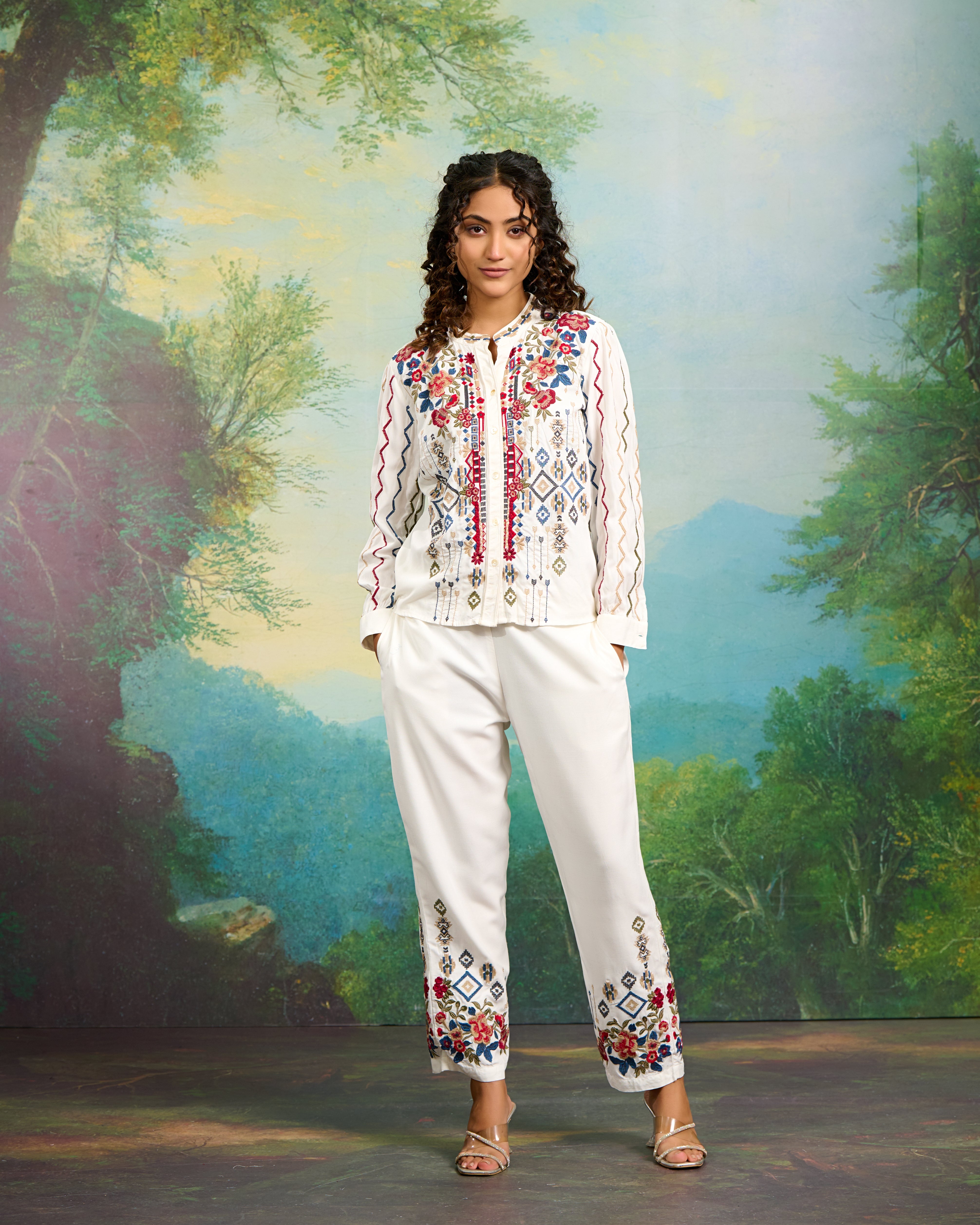 Embroidery Work White Co-Ord Set