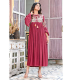 Maroon embroidered Maxi Dress
