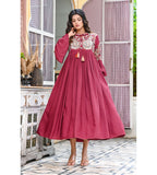 Maroon embroidered Maxi Dress