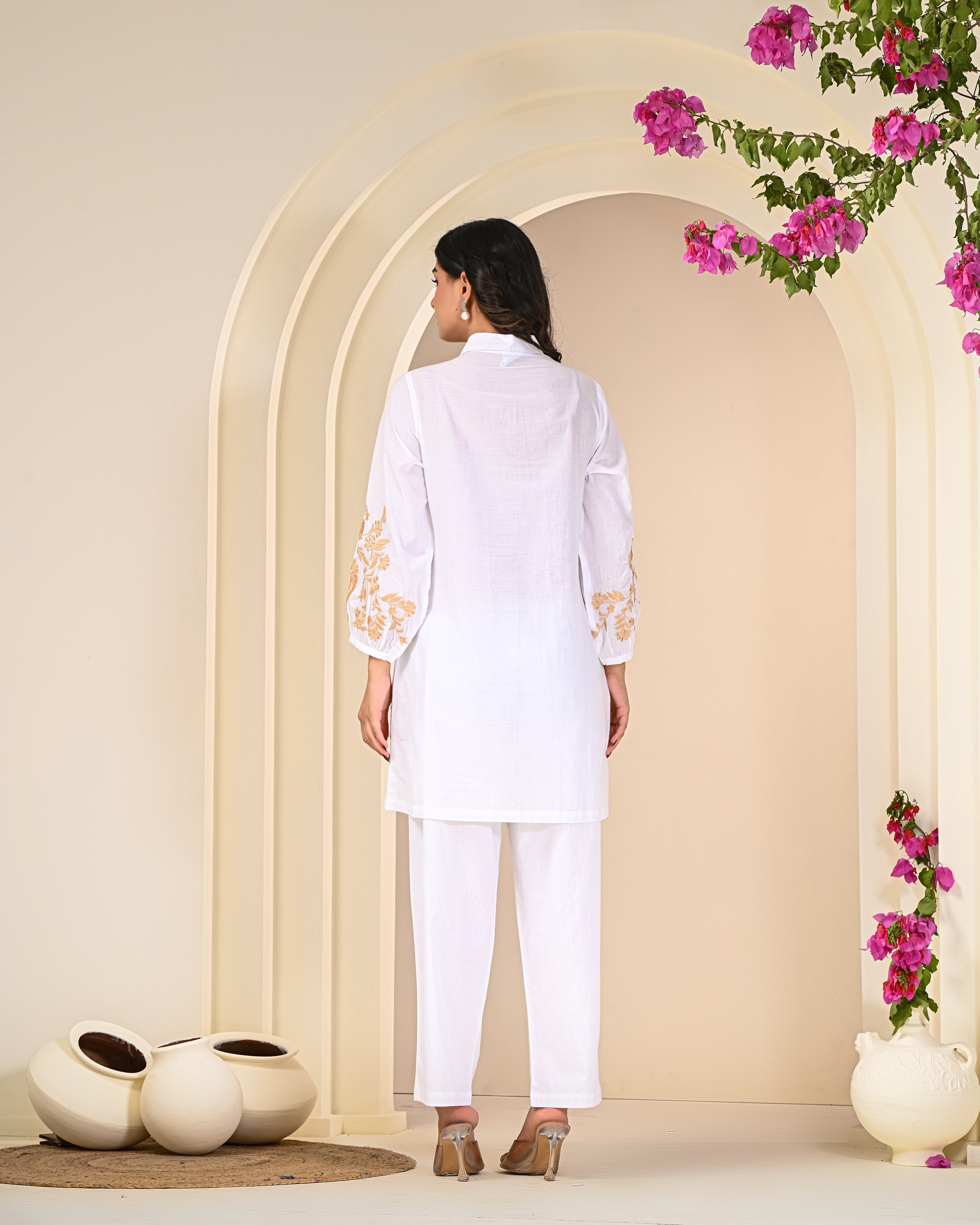 Golden Embroidered White Co-ord Set