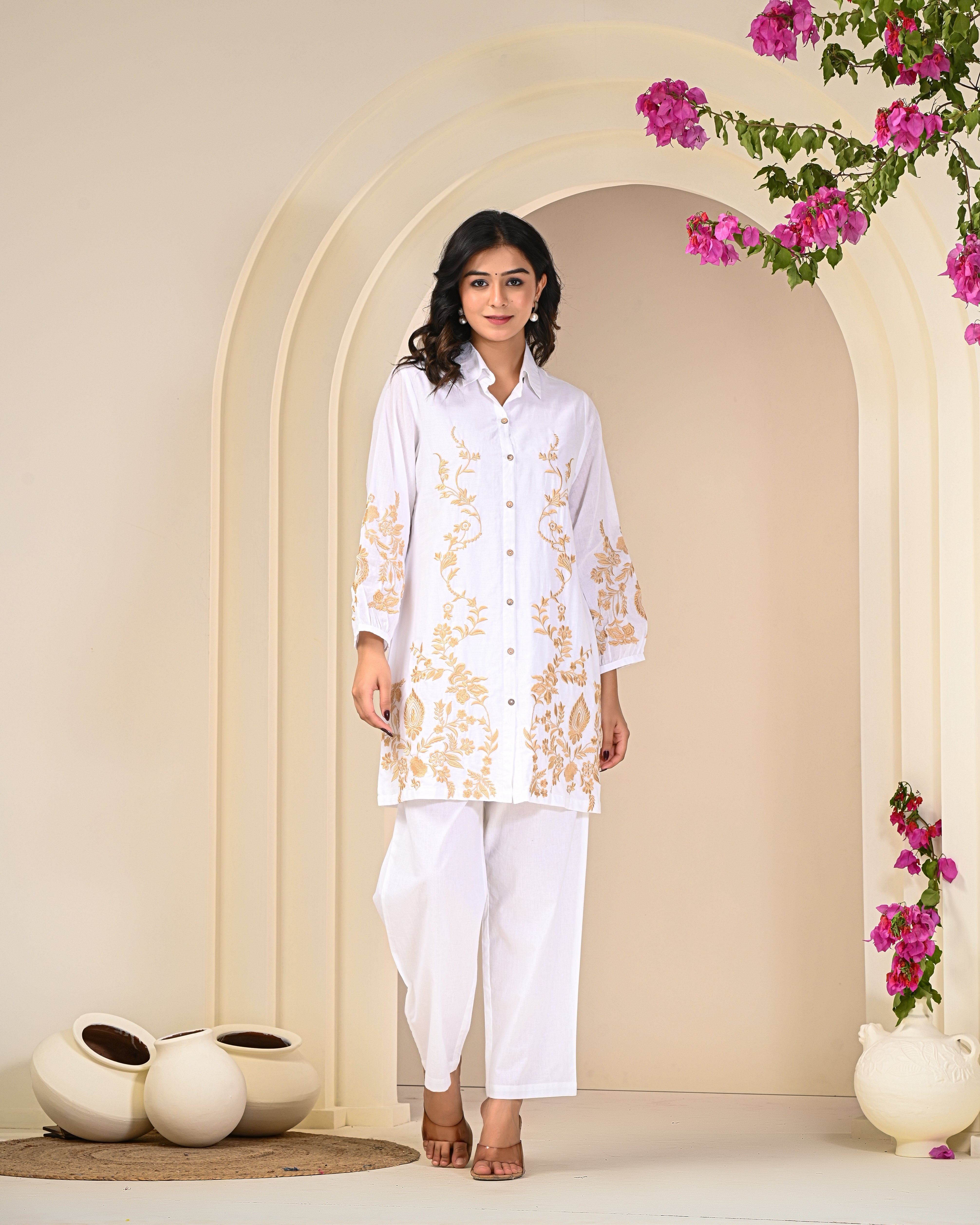 Golden Embroidered White Co-ord Set