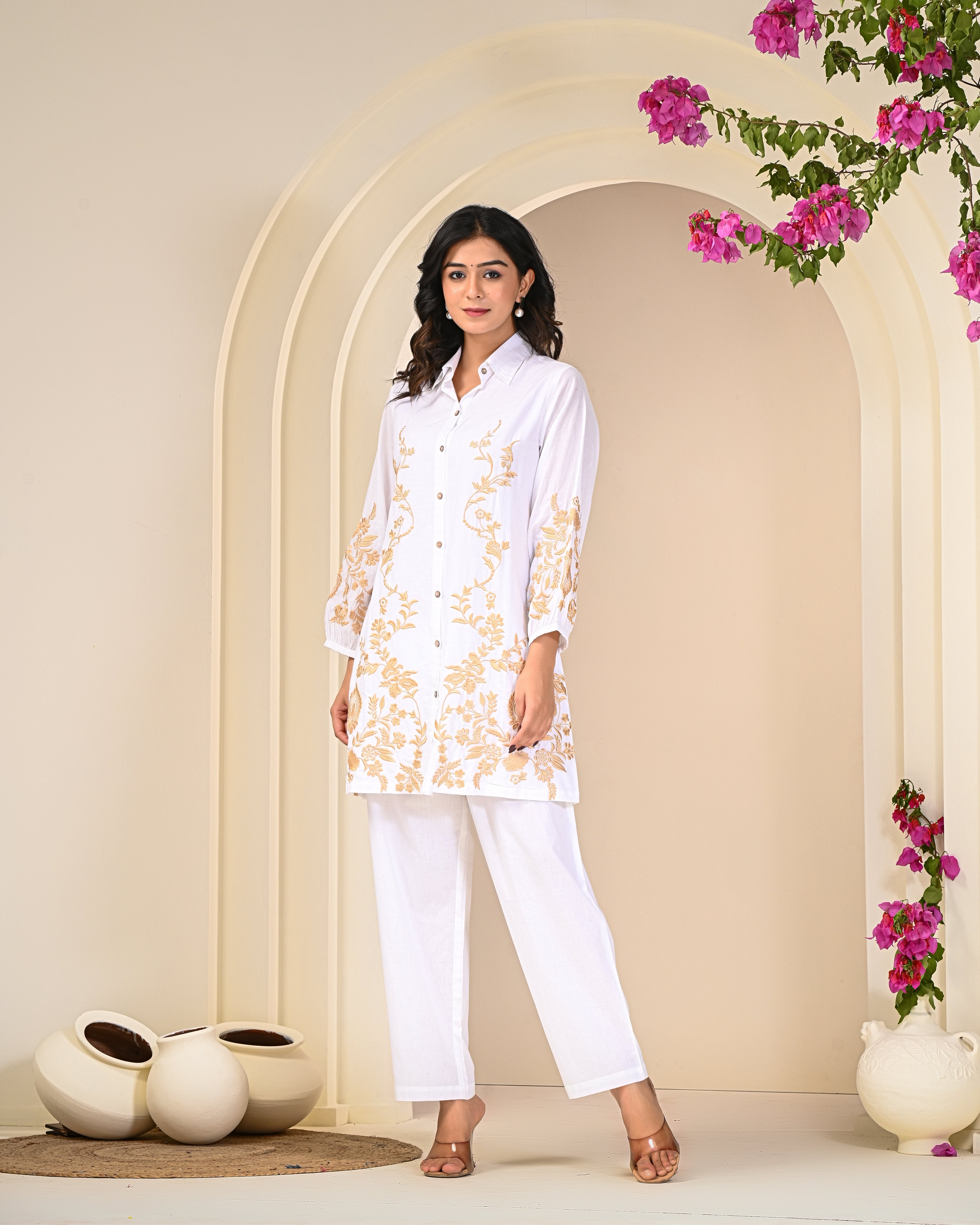 Golden Embroidered White Co-ord Set