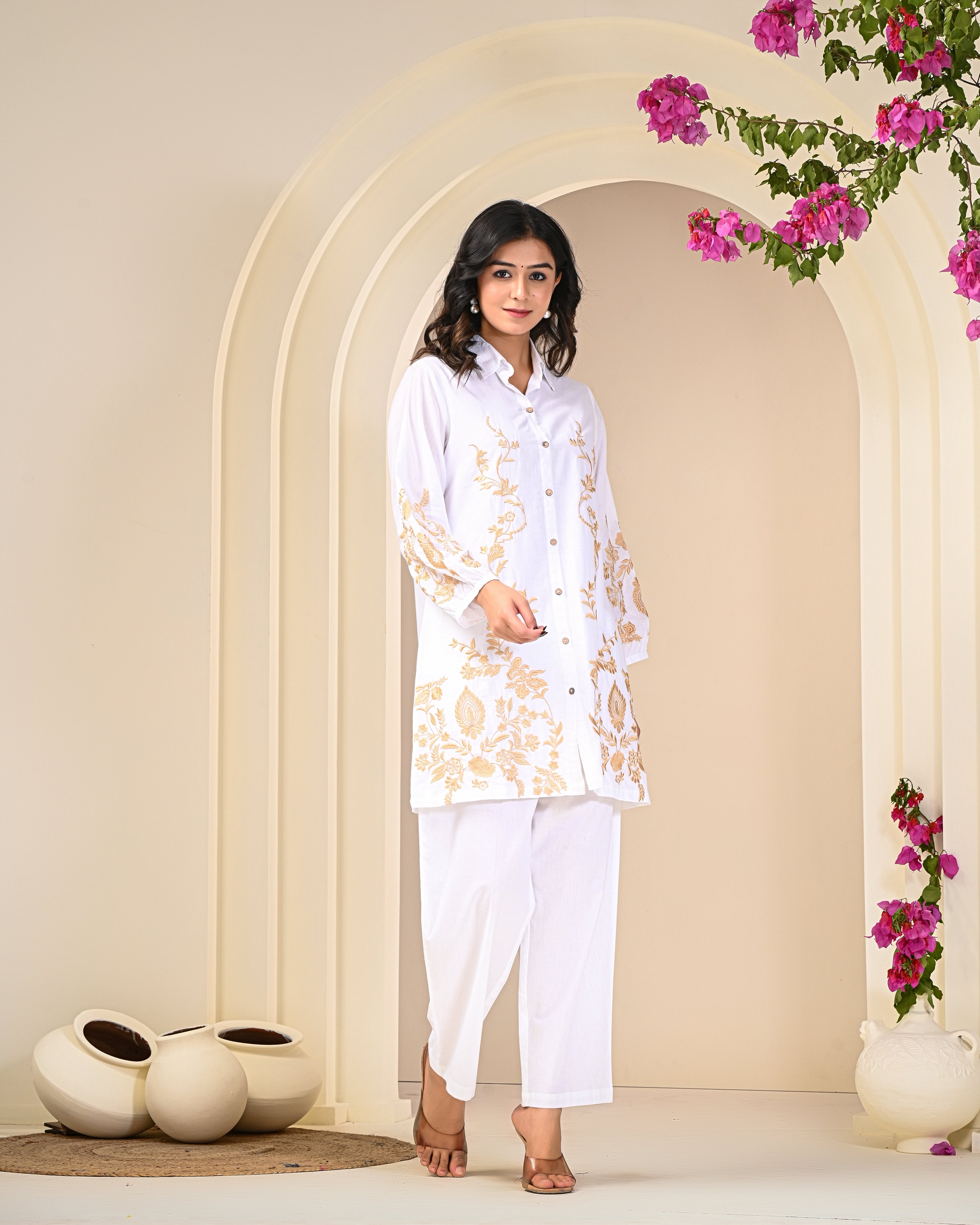 Golden Embroidered White Co-ord Set