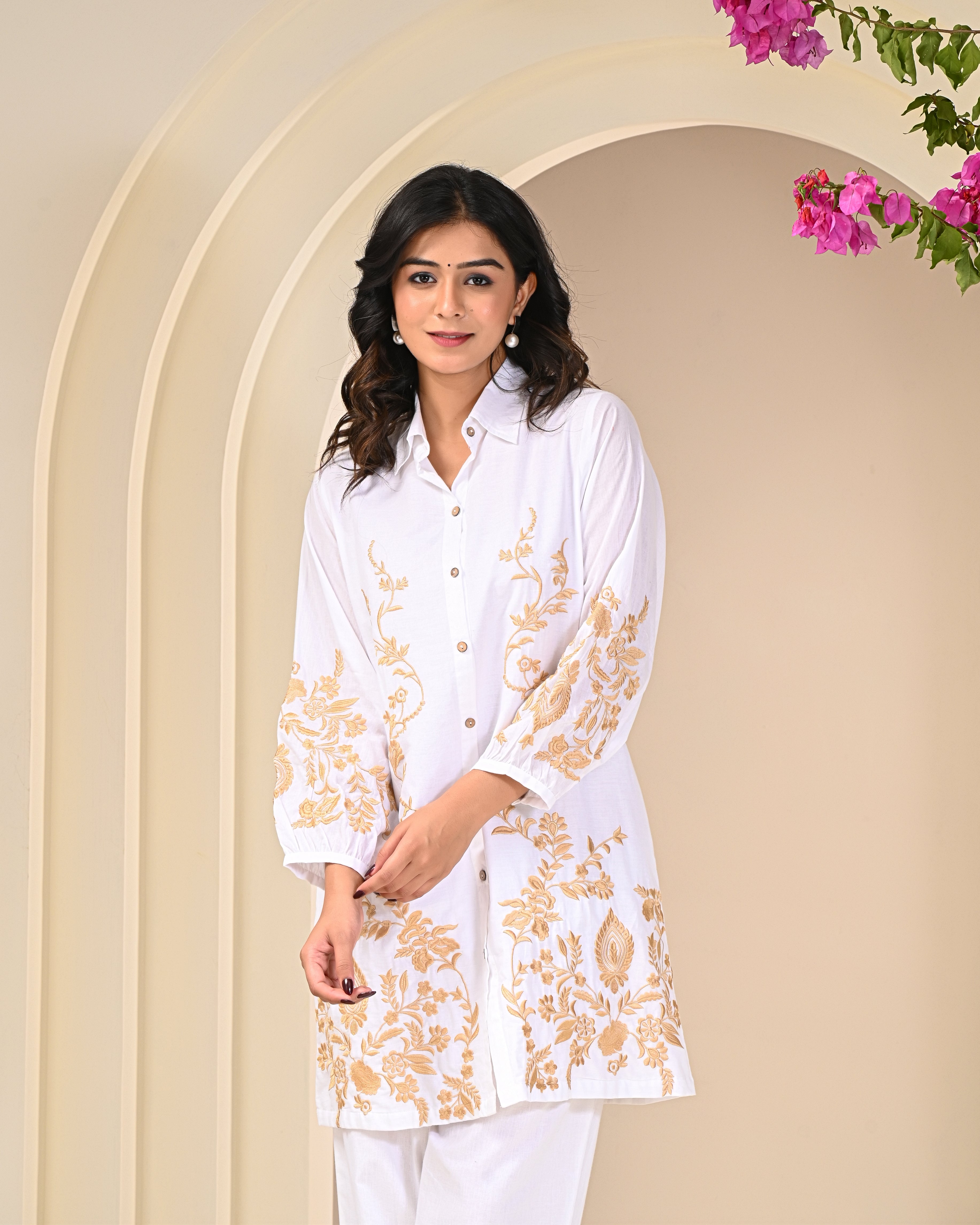 Golden Embroidered White Co-ord Set