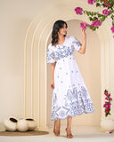 Flawless White Embroidered Cotton Midi Dress