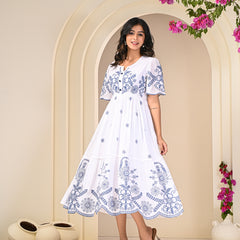 Flawless White Embroidered Cotton Midi Dress