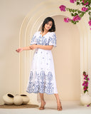 Flawless White Embroidered Cotton Midi Dress