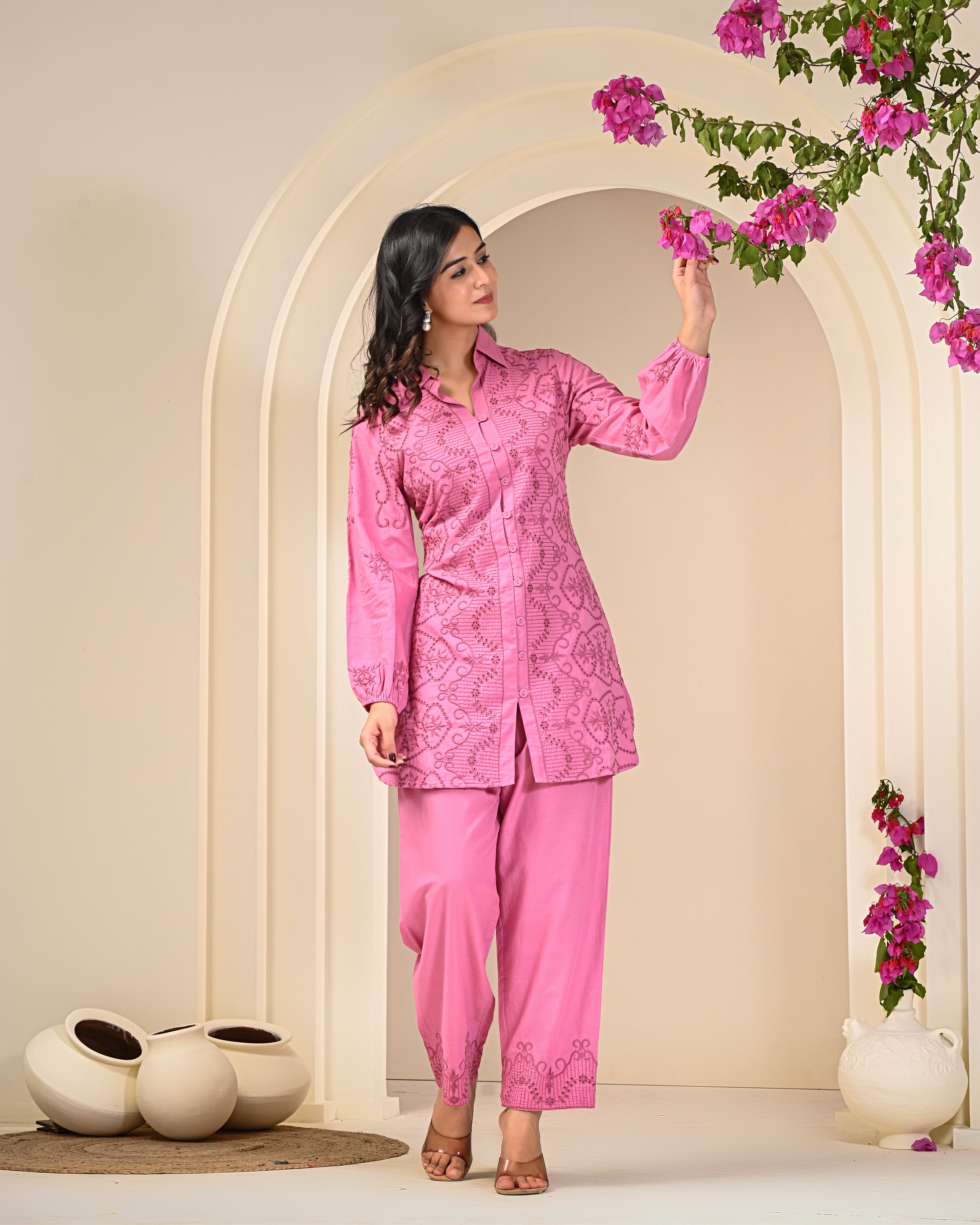 Pink Embroidered Co-Set