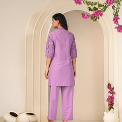Purple Love Embroidered Co -ord Set