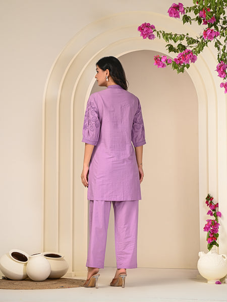 Purple Love Embroidered Co -ord Set