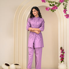 Purple Love Embroidered Co -ord Set