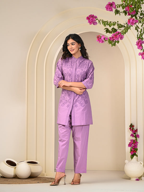 Purple Love Embroidered Co -ord Set