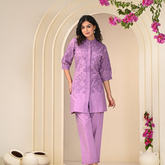 Purple Love Embroidered Co -ord Set