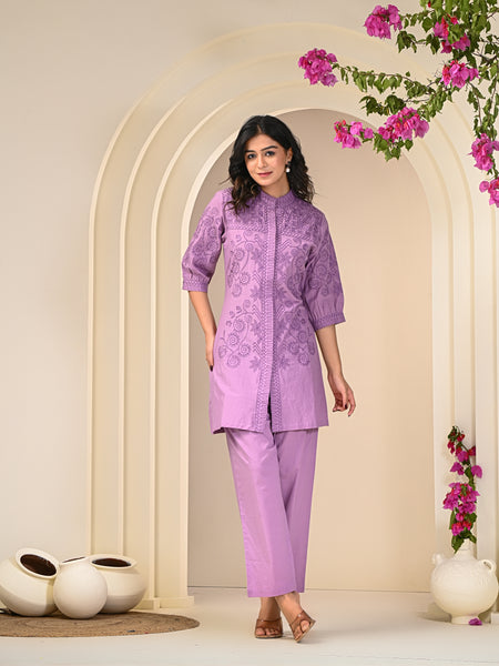 Purple Love Embroidered Co -ord Set