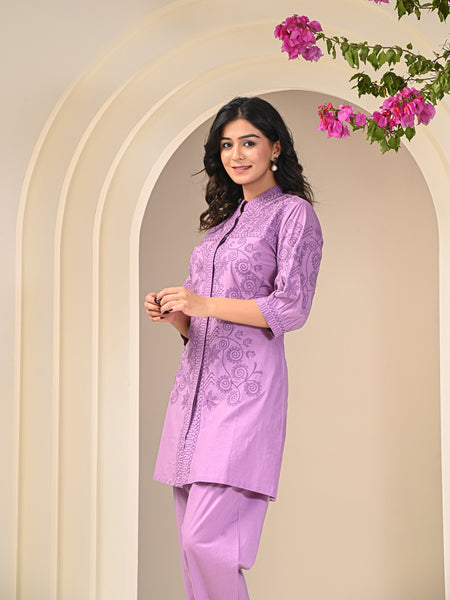 Purple Love Embroidered Co -ord Set