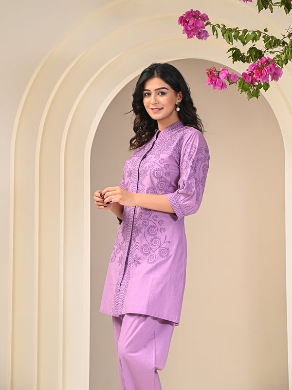 Purple Love Embroidered Co -ord Set