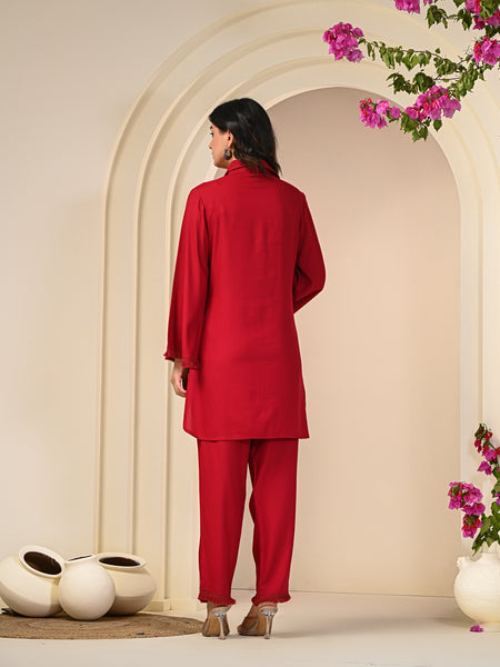 Mystic Red Embroidered Co-ord Set