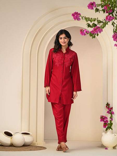 Mystic Red Embroidered Co-ord Set