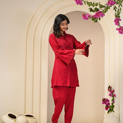 Mystic Red Embroidered Co-ord Set