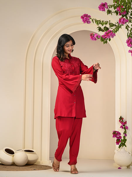 Mystic Red Embroidered Co-ord Set