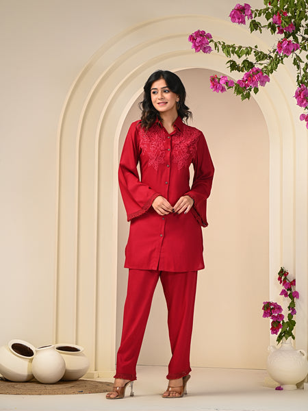 Mystic Red Embroidered Co-ord Set