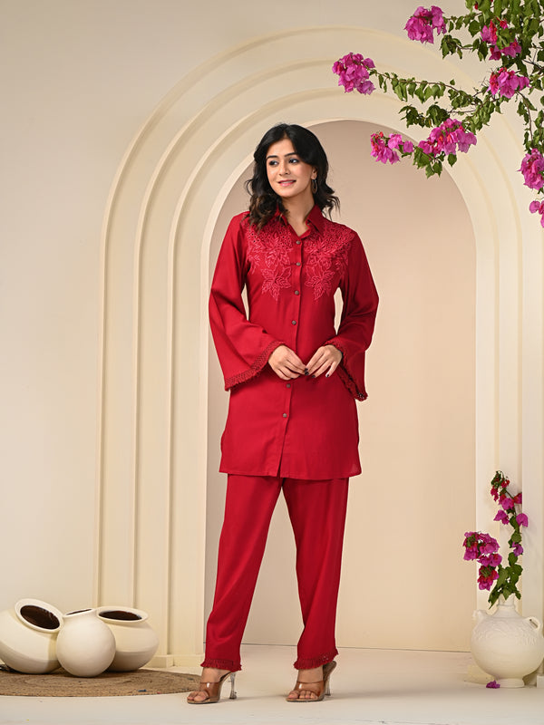Mystic Red Embroidered Co-ord Set