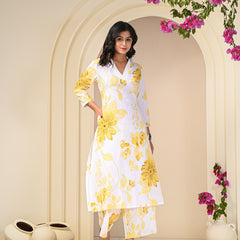 Yellow White Printed Co-Ord Set
