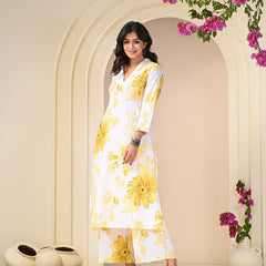 Yellow White Printed Co-Ord Set