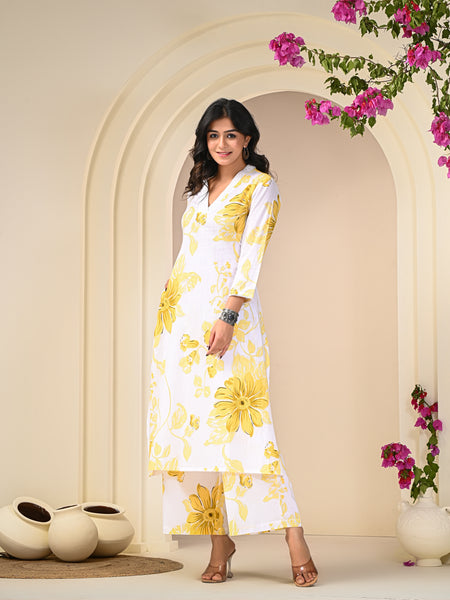 Yellow White Printed Co-Ord Set