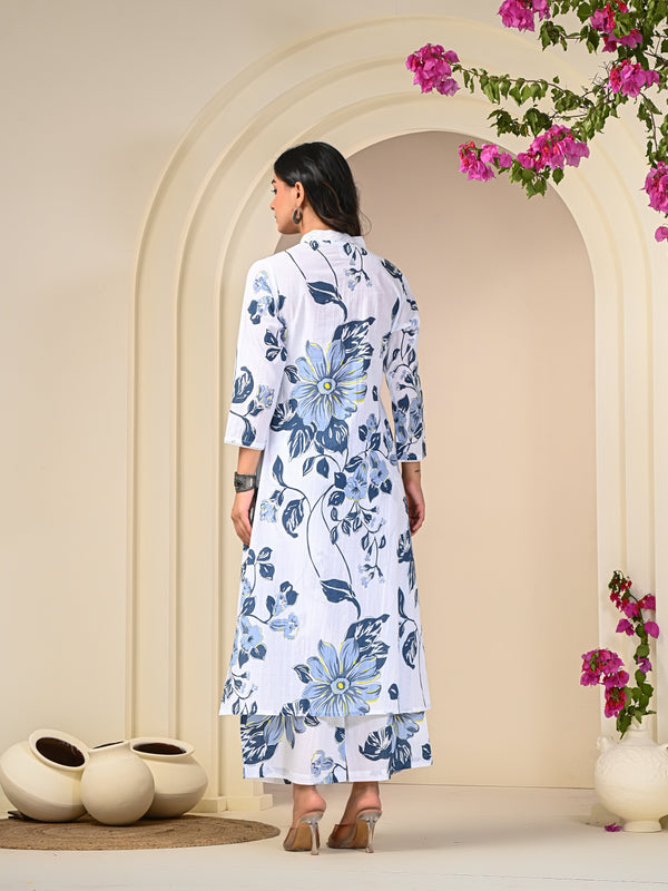 Blue Floral Print Cotton Co-ord Set