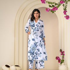 Blue Floral Print Cotton Co-ord Set