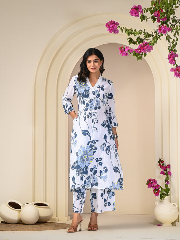Blue Floral Print Cotton Co-ord Set