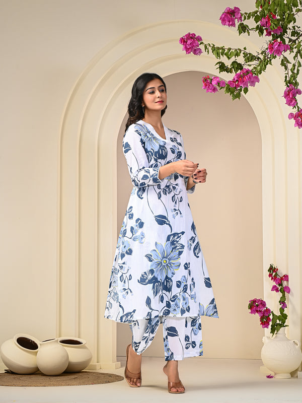 Blue Floral Print Cotton Co-ord Set