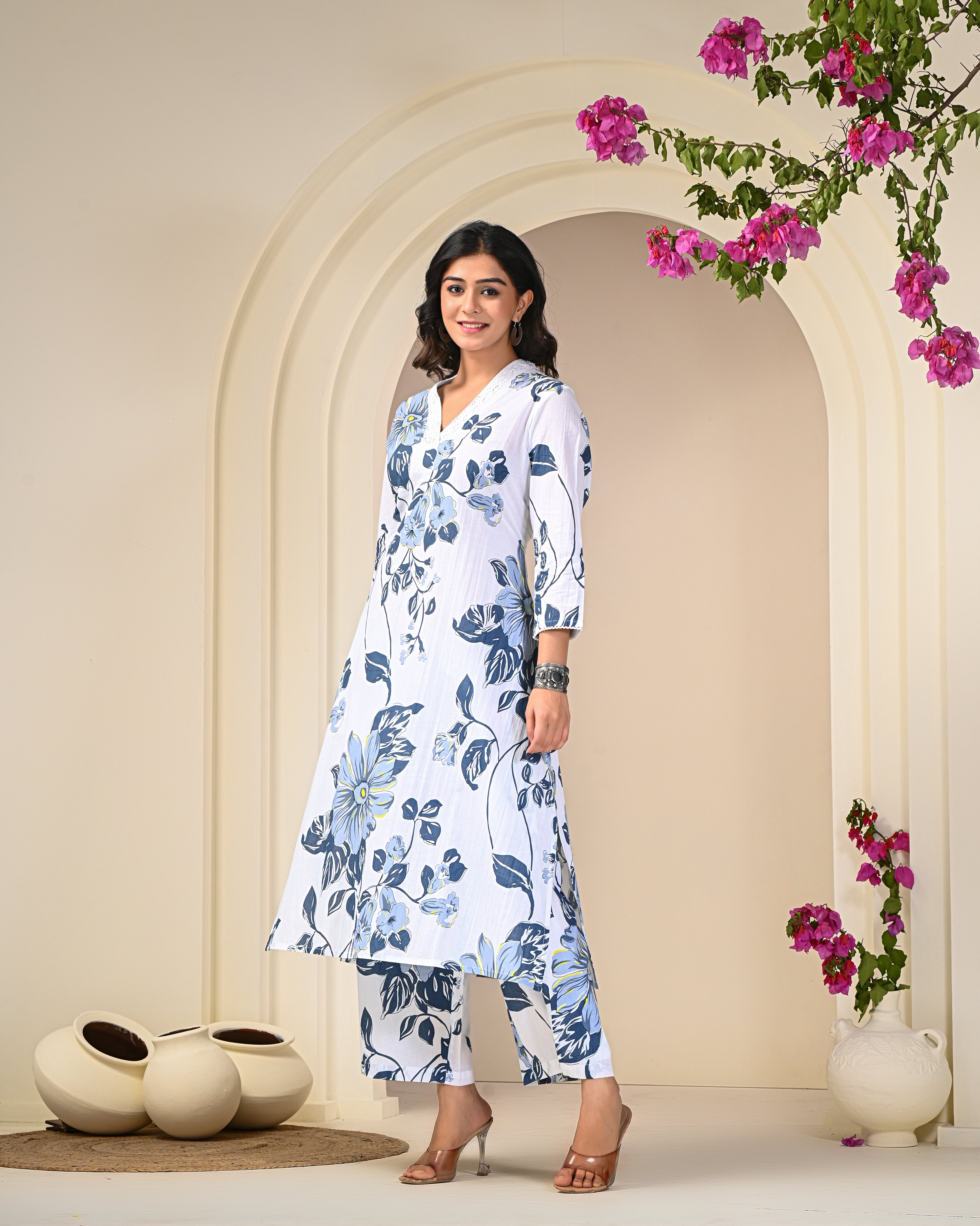 Blue Floral Print Cotton Co-ord Set