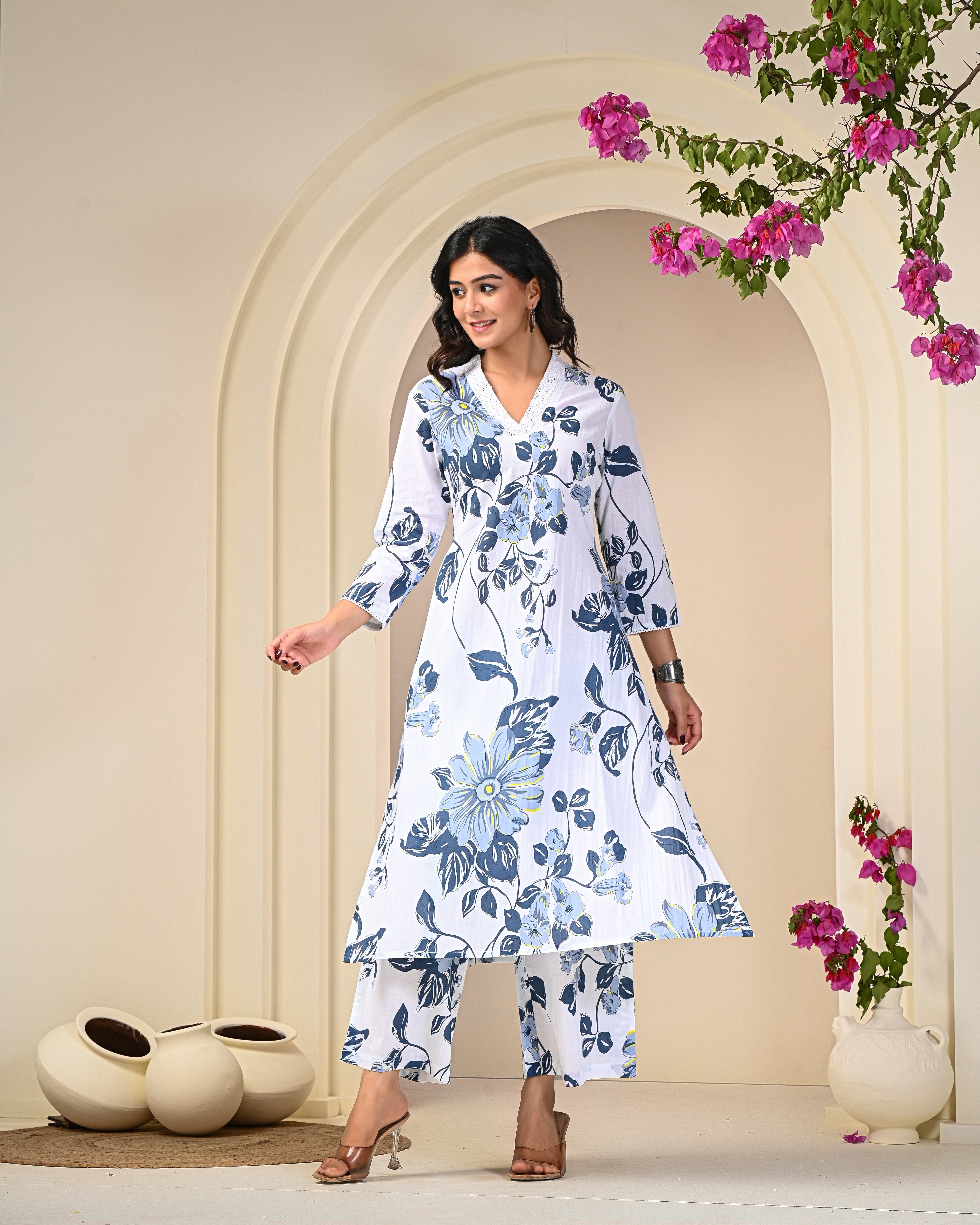 Blue Floral Print Cotton Co-ord Set