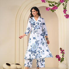Blue Floral Print Cotton Co-ord Set