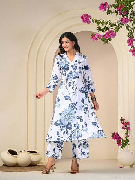 Blue Floral Print Cotton Co-ord Set
