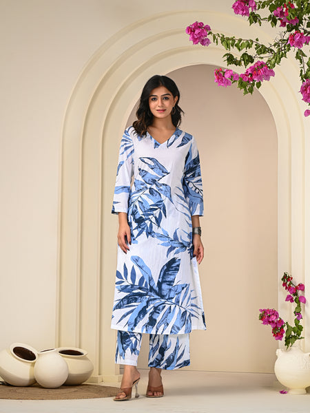 White Print Cotton Co-ord Set