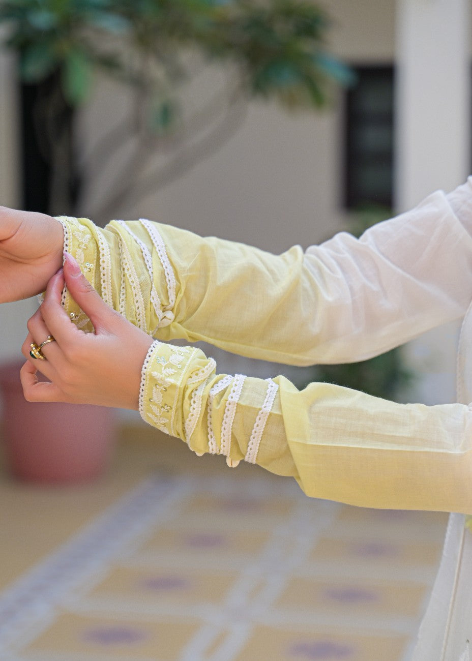 Ivory & Sunshine Yellow Embroidered Anarkali Suit Set