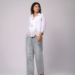 Floral Embroidered Button-Down Shirt