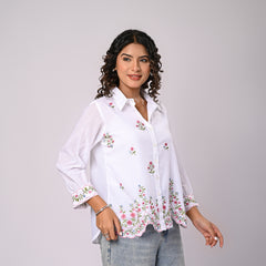 Floral Embroidered Button-Down Shirt